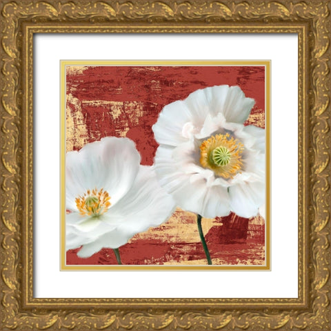 Washed Poppies (Red and Gold) I Gold Ornate Wood Framed Art Print with Double Matting by Sanna, Leonardo