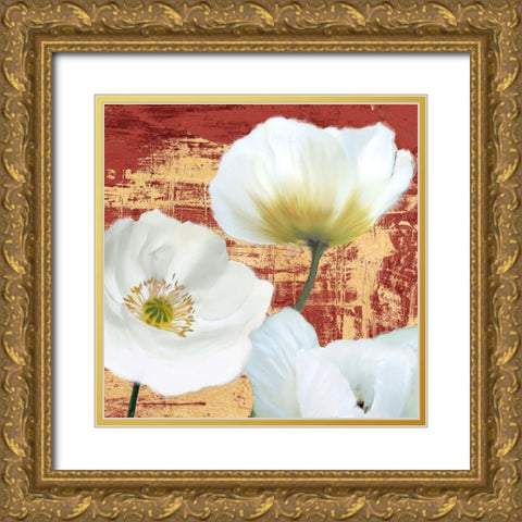 Washed Poppies (Red and Gold) II Gold Ornate Wood Framed Art Print with Double Matting by Sanna, Leonardo