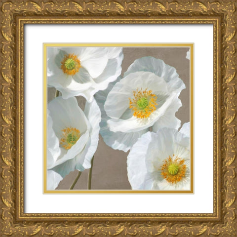 Poppies on Taupe I Gold Ornate Wood Framed Art Print with Double Matting by Leonardo, Sanna