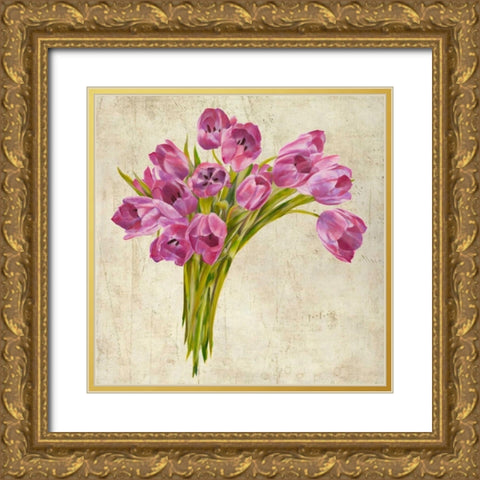 Bouquet de Tulipes Gold Ornate Wood Framed Art Print with Double Matting by Sanna, Leonardo