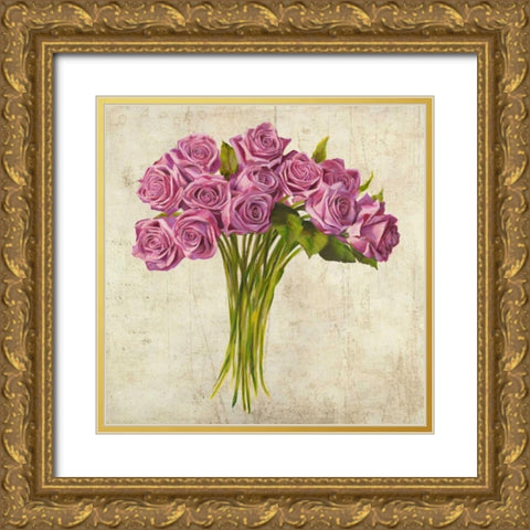 Bouquet de Roses Gold Ornate Wood Framed Art Print with Double Matting by Sanna, Leonardo