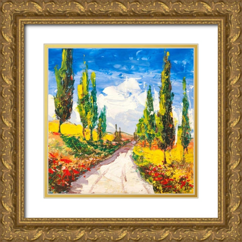 Strada toscana Gold Ornate Wood Framed Art Print with Double Matting by Florio, Luigi