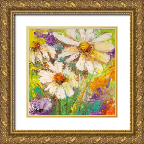 Margherite in fiore Gold Ornate Wood Framed Art Print with Double Matting by Luigi, Florio