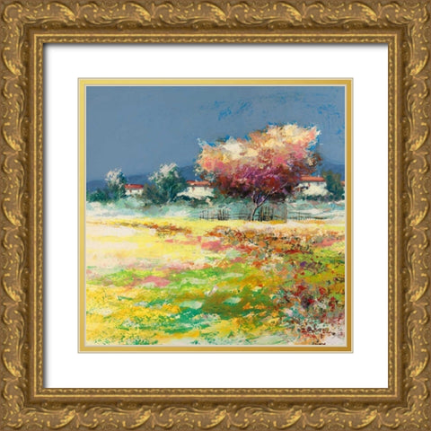 Albero nel prato Gold Ornate Wood Framed Art Print with Double Matting by Florio, Luigi