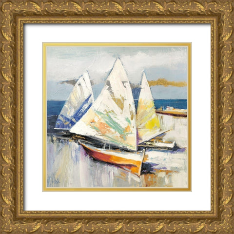 Barche sulla spiaggia (detail) Gold Ornate Wood Framed Art Print with Double Matting by Luigi, Florio