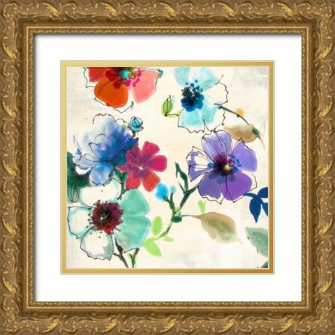 Flora I Gold Ornate Wood Framed Art Print with Double Matting by Michelle, Clair