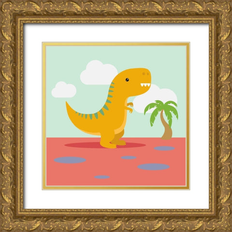 Lil T-rex Gold Ornate Wood Framed Art Print with Double Matting by Malia, Rodrigues