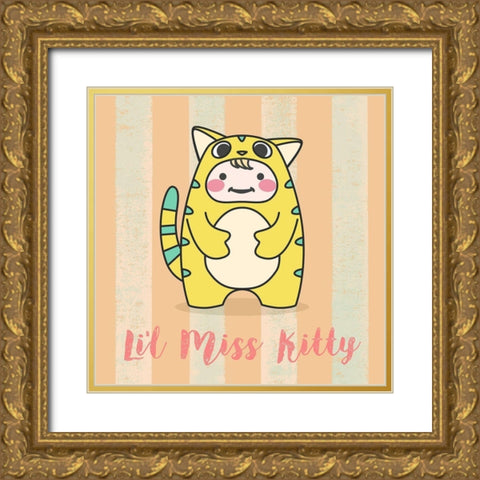 Lil Kitty Gold Ornate Wood Framed Art Print with Double Matting by Malia, Rodrigues