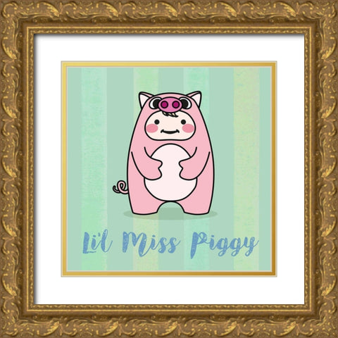 Lil Piggy Gold Ornate Wood Framed Art Print with Double Matting by Malia, Rodrigues