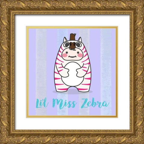 Lil Zebra Gold Ornate Wood Framed Art Print with Double Matting by Malia, Rodrigues