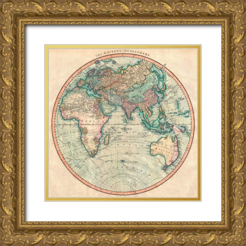 Map of the Eastern Hemisphere Gold Ornate Wood Framed Art Print with Double Matting by John, Cary