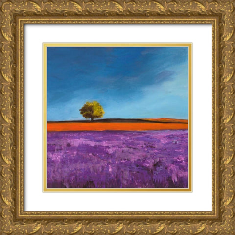 Field of Lavender Gold Ornate Wood Framed Art Print with Double Matting by Bloom, Philip