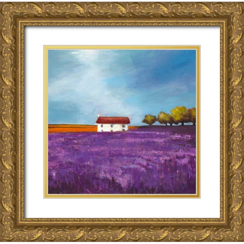 Field of Lavender Gold Ornate Wood Framed Art Print with Double Matting by Bloom, Philip