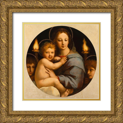 Madonna dei candelabri Gold Ornate Wood Framed Art Print with Double Matting by Raffaello