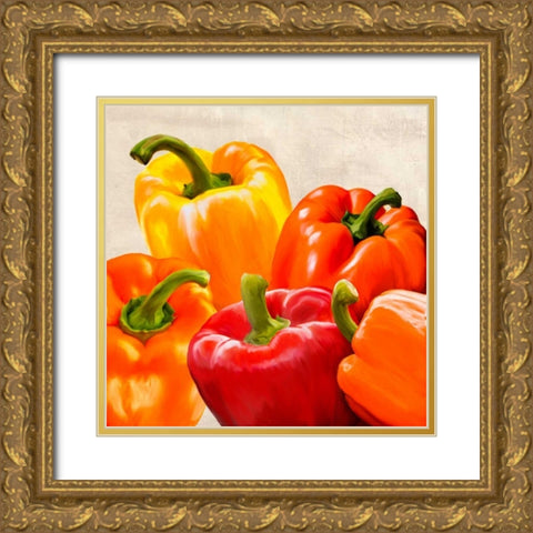 Peppers Gold Ornate Wood Framed Art Print with Double Matting by Barbieri, Remo