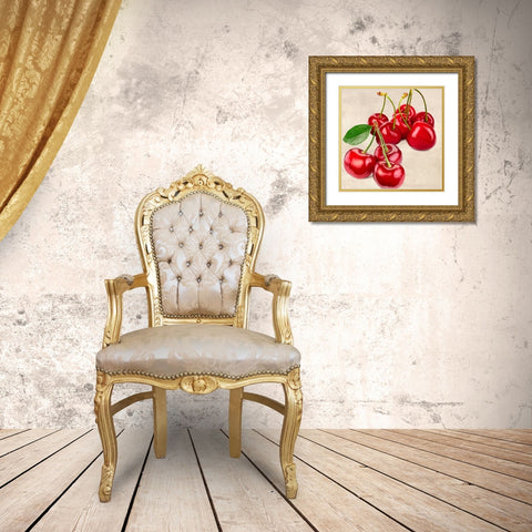 Cherries Gold Ornate Wood Framed Art Print with Double Matting by Barbieri, Remo