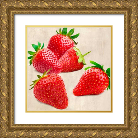Strawberries Gold Ornate Wood Framed Art Print with Double Matting by Barbieri, Remo