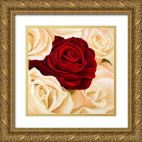 Rose composition Gold Ornate Wood Framed Art Print with Double Matting by Biffi, Serena