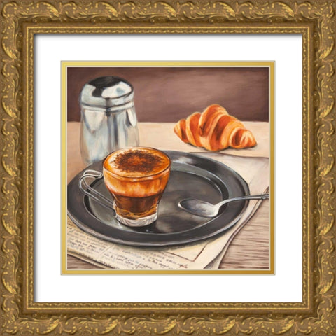 Mocaccino and News Gold Ornate Wood Framed Art Print with Double Matting by Ferrari, Sandro