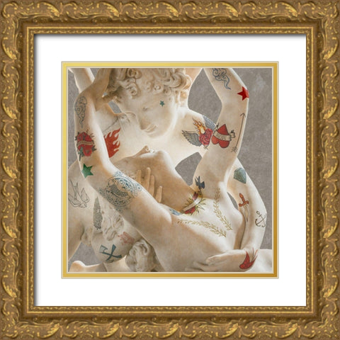 Tattooed Lovers (Cupid And Psyche) Gold Ornate Wood Framed Art Print with Double Matting by Hill, Steven
