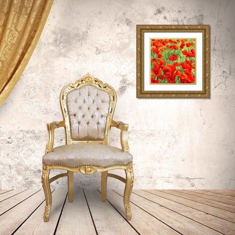 Poppies Gold Ornate Wood Framed Art Print with Double Matting by Mei, Silvia