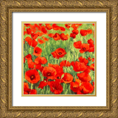 Poppies Gold Ornate Wood Framed Art Print with Double Matting by Mei, Silvia