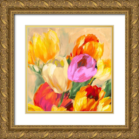 Colorful Tulips I Gold Ornate Wood Framed Art Print with Double Matting by Stone, Jim