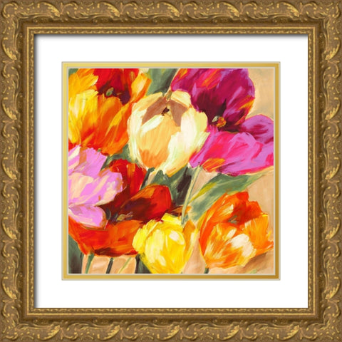 Colorful Tulips II Gold Ornate Wood Framed Art Print with Double Matting by Stone, Jim