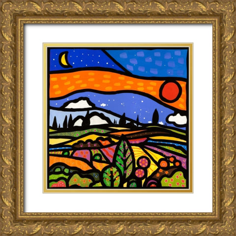 Tramonto in collina Gold Ornate Wood Framed Art Print with Double Matting by Wallas