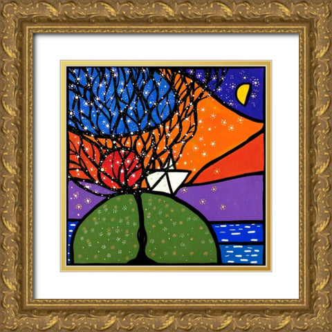 La piccola barca sulla collina Gold Ornate Wood Framed Art Print with Double Matting by Wallas