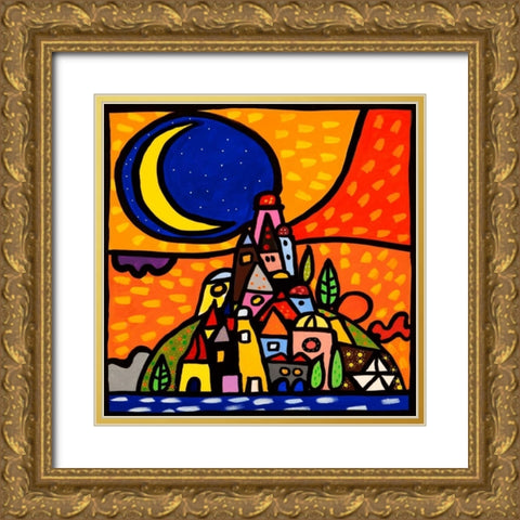 Luna sulla collina Gold Ornate Wood Framed Art Print with Double Matting by Wallas