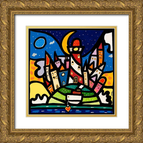 Happy Island Gold Ornate Wood Framed Art Print with Double Matting by Wallas