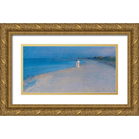 Summer evening at the South Beach, Skagen Gold Ornate Wood Framed Art Print with Double Matting by KrÃ¸yer, Peder Severin