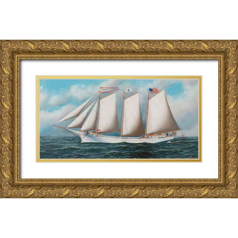 Three Masted Schooner Andrew C. Pierce Gold Ornate Wood Framed Art Print with Double Matting by Jacobsen, Antonio Nicolo Gasparo