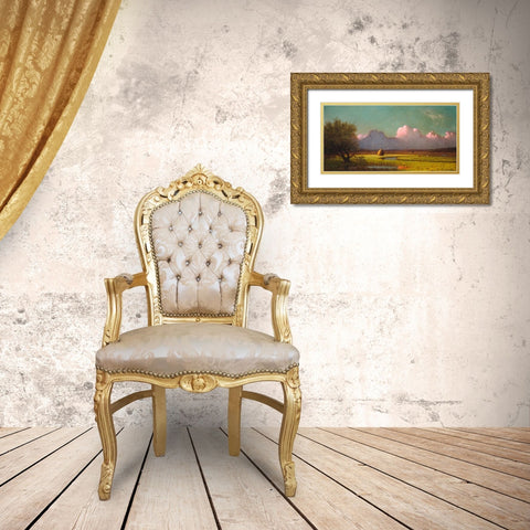 Sunlight and Shadow: The Newbury Marshes  Gold Ornate Wood Framed Art Print with Double Matting by Heade, Martin Johnson
