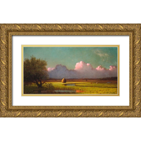 Sunlight and Shadow: The Newbury Marshes  Gold Ornate Wood Framed Art Print with Double Matting by Heade, Martin Johnson