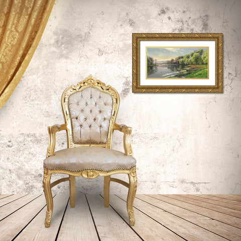 The Mill Pond Gold Ornate Wood Framed Art Print with Double Matting by Monsted, Peder Mork