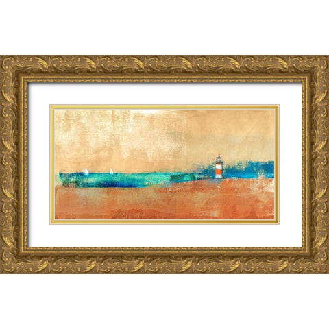 Coast Line and Lighthouse Gold Ornate Wood Framed Art Print with Double Matting by Alex, Blanco