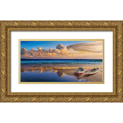 Barche sulla battigia Gold Ornate Wood Framed Art Print with Double Matting by Galasso, Adriano