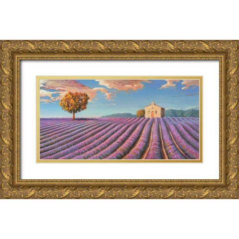 Campi di lavanda Gold Ornate Wood Framed Art Print with Double Matting by Galasso, Adriano