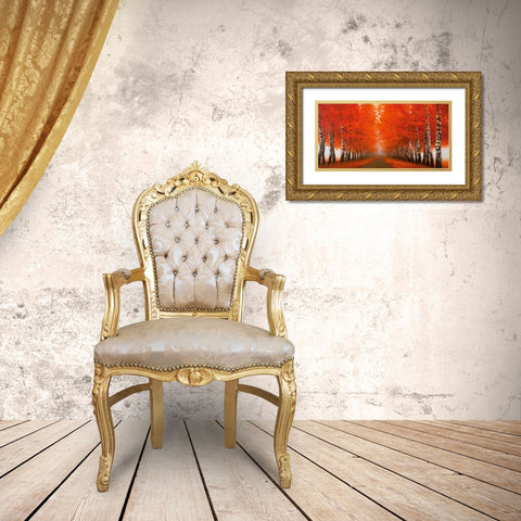 Viale di betulle Gold Ornate Wood Framed Art Print with Double Matting by Galasso, Adriano