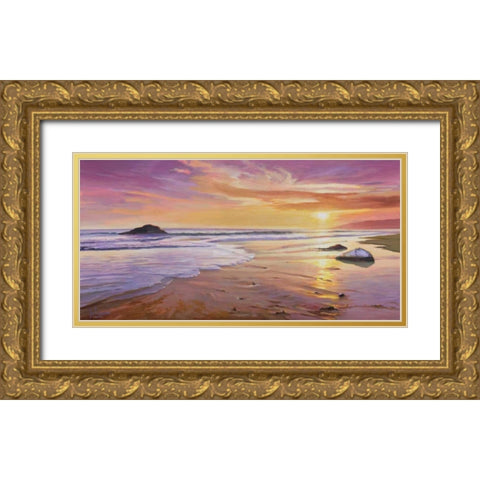 Tramonto sul mare Gold Ornate Wood Framed Art Print with Double Matting by Galasso, Adriano