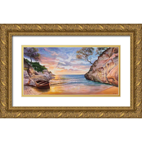 Caletta al tramonto Gold Ornate Wood Framed Art Print with Double Matting by Galasso, Adriano