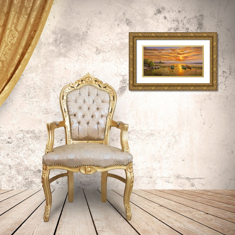 Laguna al tramonto Gold Ornate Wood Framed Art Print with Double Matting by Galasso, Adriano