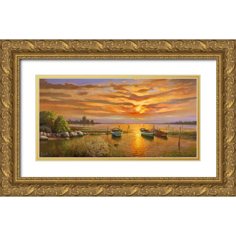 Laguna al tramonto Gold Ornate Wood Framed Art Print with Double Matting by Galasso, Adriano