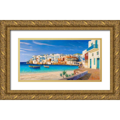 Mykonos Gold Ornate Wood Framed Art Print with Double Matting by Galasso, Adriano