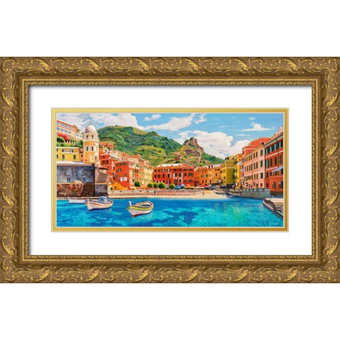 Vernazza nel sole Gold Ornate Wood Framed Art Print with Double Matting by Galasso, Adriano