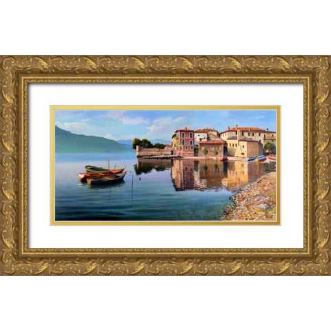 Paese sul lago Gold Ornate Wood Framed Art Print with Double Matting by Galasso, Adriano