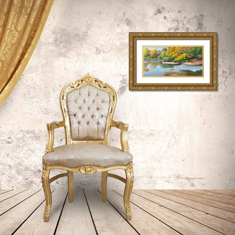 Torrente nei boschi Gold Ornate Wood Framed Art Print with Double Matting by Galasso, Adriano