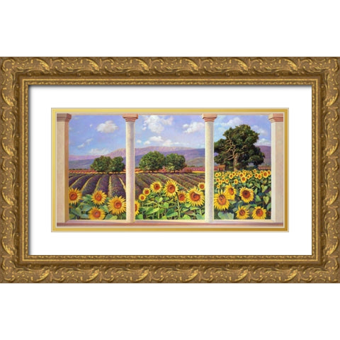 Finestra sui girasoli Gold Ornate Wood Framed Art Print with Double Matting by Del Missier, Andrea